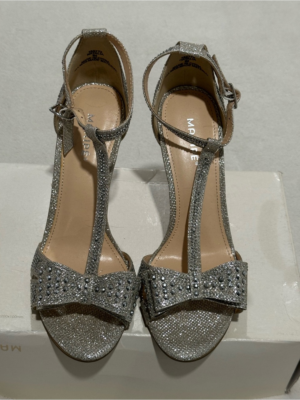 Maripe Silver Glitter T-Strap Bow Sandals
